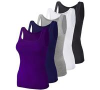 BQTQ 5 Pezzi Canotta Donna Tank Top Canottiera con Collo Quadrato Canotta Senza Maniche Canotta, Viola, Nero, Grigio, Blu, Bianco, XXL