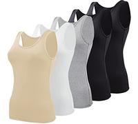 BQTQ 5 Pezzi Canottiera Donna Base Canottiere Canotta Top Casual Canottiera per Donna e Ragazze, Nero, Bianco, Grigio, Beige, XXL