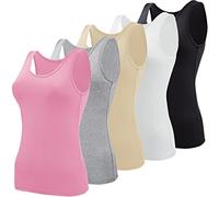 BQTQ 5 Pezzi Canottiera Donna Base Canottiere Canotta Top Casual Canottiera per Donna e Ragazze, Nero, Bianco, Grigio, Rosa, Beige, S