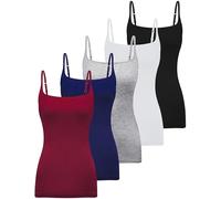 BQTQ 5 Pezzi Canottiera Donna con Scollo Quadrato Spaghetti Strap Camisole Canottiera Scollatura Quadrata Slim Fitted Crop Top Colore Classico, L