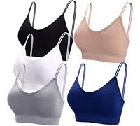 BQTQ 5 Pezzi Reggiseno a Canotta V Collo Bralette Senza Ferretto per Donna (Nero, Bianco, Grigio, Beige, Blu Scuro, M)