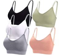 BQTQ 5 Pezzi Reggiseno a Canotta V Collo Bralette Senza Ferretto per Donna (Nero, Bianco, Grigio, Rosa, Verde, XL)