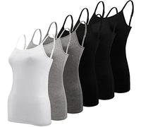 BQTQ 6 Pezzi Canottiera Donna Canotta Top Regolabile Spalline Canottiere Tank Top per Donna e Ragazze, Nero, M