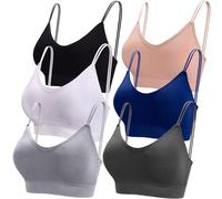 BQTQ 6 Pezzi Reggiseno a Canotta V Collo Bralette Senza Ferretto per Donna (Nero, Bianco, Brigio, Beige, Marina, Grigio Scuro, XXL)
