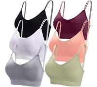 BQTQ 6 Pezzi Reggiseno a Canotta V Collo Bralette Senza Ferretto per Donna (Nero, Bianco, Grigio, Rosa, Verde, Viola, M)
