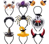BQTQ 9 fasce per capelli per Halloween, ragno, zucca, pipistrello, cappello da strega, accessorio per Halloween, cosplay, feste, stile vivace
