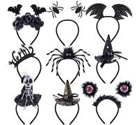 BQTQ 9 Pezzi Cerchietti Halloween Fasce di Halloween Cerchietti per Capelli Halloween Fascia per Cappello Strega Ragno Costume di Halloween per Ragazze Donne