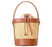 BQWXIEC Borsa tote in paglia di rattan per donna, borsa da spiaggia in paglia, a tracolla in pelle PU, borsa da spiaggia estiva per le vacanze (A-Brown)