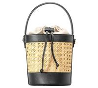 BQWXIEC Borsa tote in paglia di rattan per donna, borsa da spiaggia in paglia, a tracolla in pelle PU, borsa da spiaggia estiva per le vacanze (A-Black)