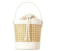 BQWXIEC Borsa tote in paglia di rattan per donna, borsa da spiaggia in paglia, a tracolla in pelle PU, borsa da spiaggia estiva per le vacanze (A-White)