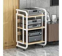 BQZKTVED Etagere HiFi Mobile in Ferro e Legno Multiripiano, Struttura rinforzata regolabile con ruote, supporto stabile per amplificatori, stereo e sistemi home cinema domestic(C1,3Tier)