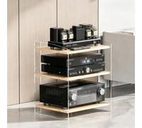 BQZKTVED Mobile Giradischi HiFi con Ripiani Regolabili (3/4 Ripiani), Scaffale Audio in Acrilico e Legno per Amplificatore CD, Stand Multimediale Robusto per Soggiorno(A,3Tier)
