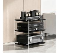 BQZKTVED Mobile Giradischi HiFi con Ripiani Regolabili (3/4 Ripiani), Scaffale Audio in Acrilico e Legno per Amplificatore CD, Stand Multimediale Robusto per Soggiorno(B,3Tier)