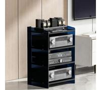 BQZKTVED Mobile Giradischi HiFi con Ripiani Regolabili (3/4 Ripiani), Scaffale Audio in Acrilico e Legno per Amplificatore CD, Stand Multimediale Robusto per Soggiorno(C,4Tier)