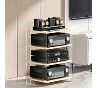 BQZKTVED Mobile Giradischi HiFi con Ripiani Regolabili (3/4 Ripiani), Scaffale Audio in Acrilico e Legno per Amplificatore CD, Stand Multimediale Robusto per Soggiorno(A,4Tier)