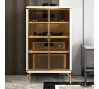 BQZKTVED Mobile HiFi Legno 25mm con Porta Vetro Temperato, Multistrato | Mobile audio con ventilazione e piedi in lega per home theater, vinili e giradischi(White,23.6x17.7x37.4IN)