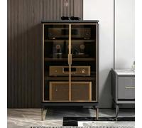 BQZKTVED Mobile HiFi Legno 25mm con Porta Vetro Temperato, Multistrato | Mobile audio con ventilazione e piedi in lega per home theater, vinili e giradischi(Gray,23.6x21.6x37.4IN)