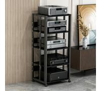 BQZKTVED Mobile Rack HiFi Multilivello 2/3/4/5 Livelli con Ripiani Regolabili,Struttura in Metallo Rinforzato Ruote, Supporto per Giradischi,Amplificatore,Home Cinema e Studio Audio