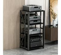 BQZKTVED Mobile Rack HiFi Multilivello 2/3/4/5 Livelli con Ripiani Regolabili,Struttura in Metallo Rinforzato Ruote, Supporto per Giradischi,Amplificatore,Home Cinema e Studio Audio