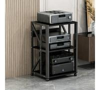 BQZKTVED Mobile Rack HiFi Multilivello 2/3/4/5 Livelli con Ripiani Regolabili,Struttura in Metallo Rinforzato Ruote, Supporto per Giradischi,Amplificatore,Home Cinema e Studio Audio