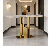 BQZKTVED Moderno Tavolo consolle,Piccolo Tavolo da Ingresso,consolle da Divano Stretto Dietro Il Divano per corridoio,Facile da Montare(Gold White,120x30x80cm)