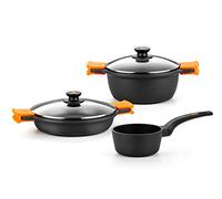 BRA Efficient | Batteria di Pentole Antiaderenti in Alluminio Fuso da 5 Pezzi, Adatte a Tutti i Tipi di Piano Cottura Compresa L'Induzione