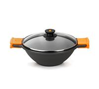 BRA Efficient, Wok Antiaderente in Alluminio Pressofuso con Coperchio in Vetro, Adatto per Piani Cottura a Induzione, 28 cm