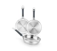BRA Master | Set di padelle in acciaio inossidabile 20-24-28 cm, senza rivestimento antiaderente, senza PFOA, Full Induction, adatte a tutti i piani cottura, con manico rivestito in silicone