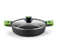 BRA, Prior, Casseruola Bassa con Coperchio in Vetro e Manici in Silicone, 24 Cm, Nero