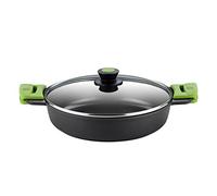 BRA, Prior, Casseruola Bassa con Coperchio in Vetro e Manici in Silicone, 24 Cm, Nero
