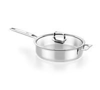 BRA Signature Casseruola con Coperchio 28 cm, Non Antiaderente, Acciaio Inox 18/10, Induzione Completa, Compatibile con Tutte le Fonti di Calore, Manico e Maniglia in Acciaio Inox