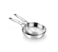 BRA Signature Set di 2 padelle da 24-28 cm, professionali, in acciaio inox 18/10 senza rivestimento antiaderente, diffusore a triplo fondo adatto a tutti i tipi di fornelli e all’induzione