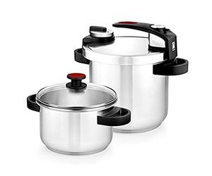 Bra Tekna Set di Pentole a Pressione, di Facile Utilizzo in Acciaio Inossidabile con Coperchio in Vetro Incluso, Grigio, 24 Cm, 4 e 7 Litri