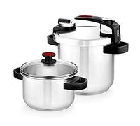 BRA Tekna | Set pentole a pressione 4+7 L, acciaio inox 18/10, 2 programmi di cottura, sistema di blocco apertura, adatto a tutti i piani cottura