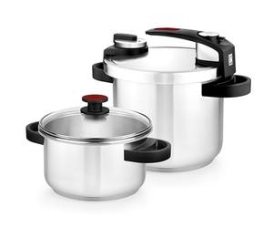 BRA Tekna | Set pentole a pressione 4+7 L, acciaio inox 18/10, 2 programmi di cottura, sistema di blocco apertura, adatto a tutti i piani cottura