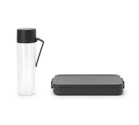 Brabantia - Make & Take Pezzi: Bottiglia con Filtro 0.5L + Lunch Box Flat - Spazio per Panini - Bottiglia Impermeabile - Adatto per Lavastoviglie - Dark Grey