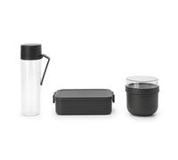 Brabantia - Make & Take Pezzi: Bottiglia con Filtro 0.5L + Lunch Box Flat - Spazio per Panini - Bottiglia Impermeabile - Adatto per Lavastoviglie - Dark Grey
