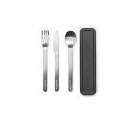 Brabantia - Make & Take Set di 3 Posate con Custodia - Coltello, Cucchiaio & Forchetta - Design Igienico & Compatto - Acciaio Inox - Adatto per Lavastoviglie - Set di Posate da Viaggio - Dark Grey