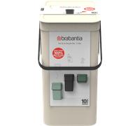 Brabantia Sort & Go Pattumiera 12L (Soft Beige), Pattumiera cucina in plastica con maniglia, Secchio spazzatura salvaspazio con coperchio stay open rimovibile, Cestino umido facile da pulire