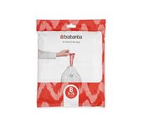 Brabantia PerfectFit Bags, Code B, 5L, 40 Bags | Maniglie con coulisse a nastro, sacchetti di plastica spessi, cambio senza problemi, bianco con manici rossi