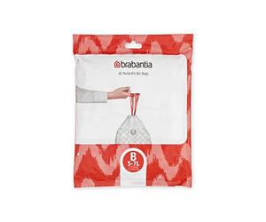 Brabantia PerfectFit Bags, Code B, 5L, 40 Bags | Maniglie con coulisse a nastro, sacchetti di plastica spessi, cambio senza problemi, bianco con manici rossi