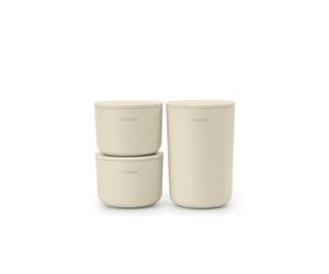 Brabantia - ReNew Contenitori Portaoggetti - Set di 3 - Ideale per Organizzare Piccoli Oggetti in Bagno - Impilabile - Resistente alla Corrosione - Facile da Pulire - Soft Beige - 15,2 x 7,6 cm