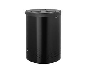 Brabantia Selector Cestino per la biancheria con coperchio | 55L - Cestino per la biancheria a 2 scomparti con coperchi Quick-Drop e sacchetto di cotone rimovibile | Matt Black