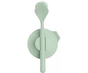 Brabantia - Sinkside Spazzola Lavapiatti con Supporto a Ventosa - Impugnatura Ergonomica - Raschietto Incorporato - Montaggio a Parete - Supporto per Spazzola per Piatti - Jade Green - 11 x 5 x 24 cm