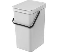 Brabantia Sort & Go Pattumiera 16L (Light Grey), Pattumiera cucina in plastica con maniglia, Secchio spazzatura salvaspazio con coperchio stay open rimovibile, Cestino umido facile da pulire