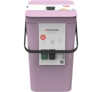 Brabantia Sort & Go Pattumiera 25L (Lilac Pink), Pattumiera cucina in plastica con maniglia, Secchio spazzatura salvaspazio con coperchio stay open rimovibile, Cestino umido facile da pulire