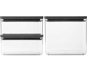 brabantia Tasty+ - Barattolo Quadrato Impilabile - Dark Grey - Set 2 (2x 1,5 L e 1x 3,5 L)