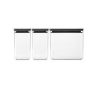 Brabantia TASTY+ Contenitore impilabile set di 3-2 x 1,6L + 1 x 3,5L | Ermetico per alimenti con coperchio in silicone per la cucina | Per alimenti secchi e umidi, zucchero, farina | Dark Grey