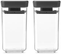Brabantia TASTY+ Mini Set di contenitori impilabili | Ermetici per spezie ed erbe aromatiche | 2 barattoli trasparenti da 0,15L senza BPA con coperchi a guarnizione in silicone | Dark Grey