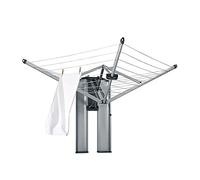 Brabantia Wallfix Stendibiancheria con Contenitore, Metallic Grey, 24 Metri | Stendino da parete richiudibile, Con supporti a muro e sagoma di foratura, Include contenitore protettivo ed elegante